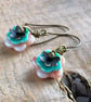 Peach & Turquoise Flower Earrings. Czech Glass Spring Jewellery. Floral Earrings - Image 3