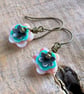 Peach & Turquoise Flower Earrings. Czech Glass Spring Jewellery. Floral Earrings - Image 4