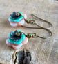 Peach & Turquoise Flower Earrings. Czech Glass Spring Jewellery. Floral Earrings - Image 5