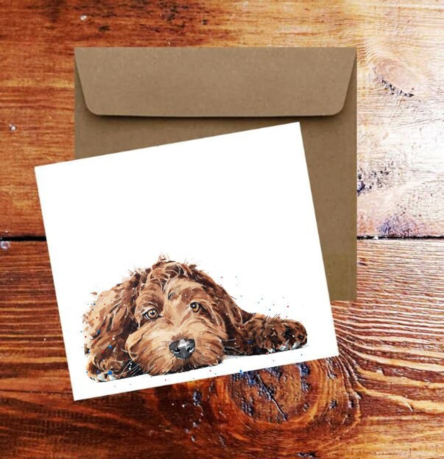 Chocolate Labradoodle Art Square Card(s) Single Pack of 6.Labradoodle cards,Labr