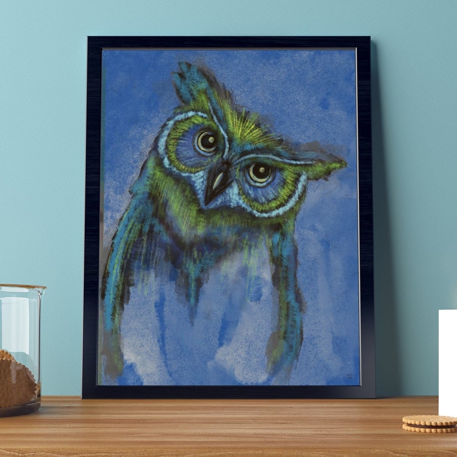 Barney The Owl Wall Art Print, Bird Print, Owl Art, Wildlife Print, Wildlife Art