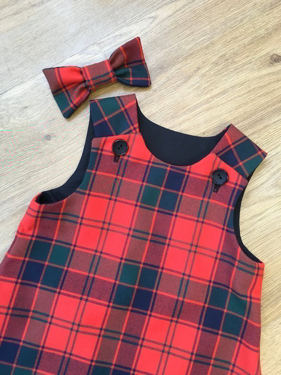 Robertson Tartan Pinafore Dress and Hair Bow