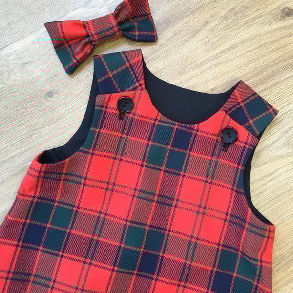 Robertson Tartan Pinafore Dress and Hair Bow