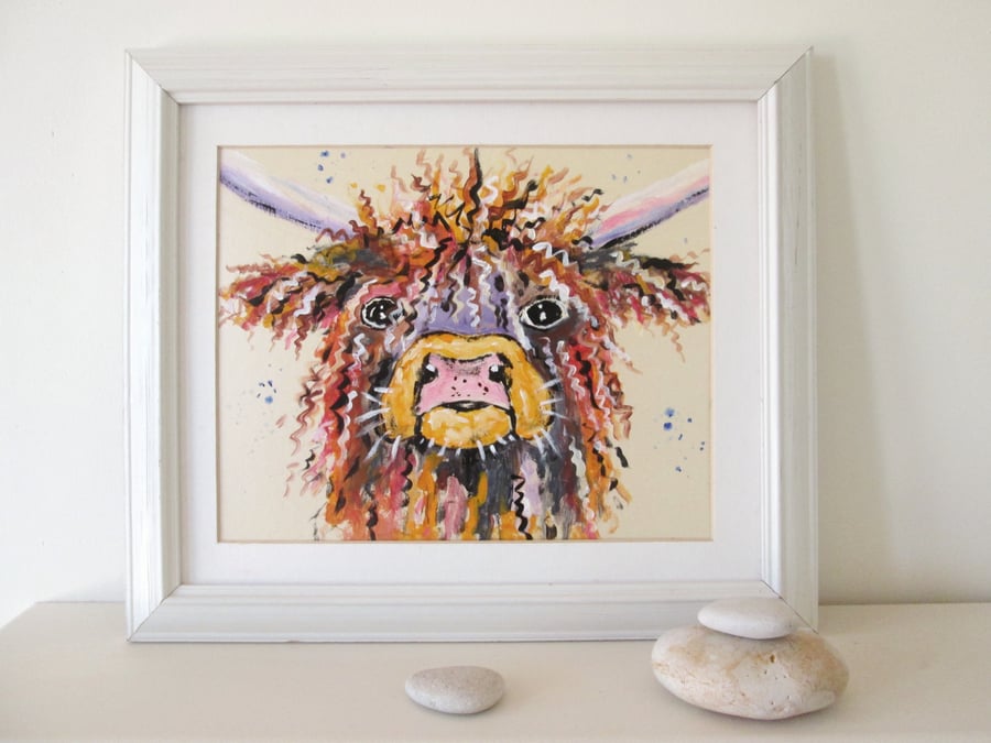 SOLD UNAVAILABLE - Highland Cow acrylic original painting. Unframed 