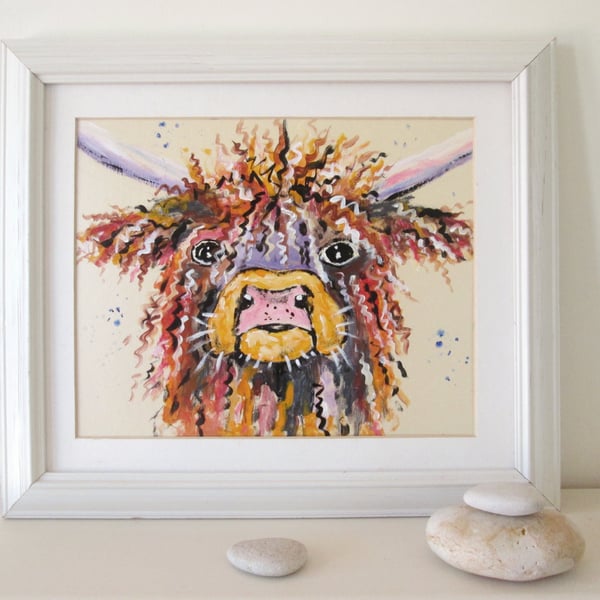 SOLD UNAVAILABLE - Highland Cow acrylic original painting. Unframed 