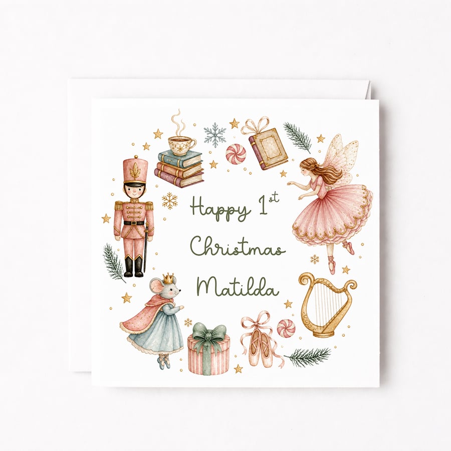 Girls Christmas Card, Pink Nutcracker Theme Card for Daughter, Granddaughter