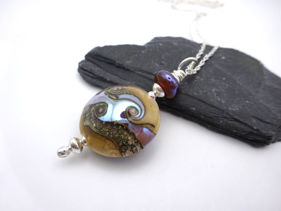 lampwork glass pendant necklace, sterling silver chain