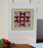 Christmas Patchwork, miniature hand-stitched textile on card, with tiny heart  - Image 1