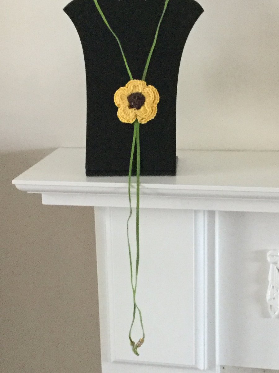 Crochet Yellow Flower Necklace Pendant