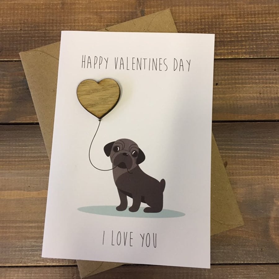 Pug Valentines Card Pug Dog Card Pug Gift Girlfriend Valentines Card Boyfriend
