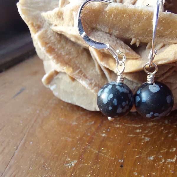 Sterling Silver Snowflake Obsidian Earrings