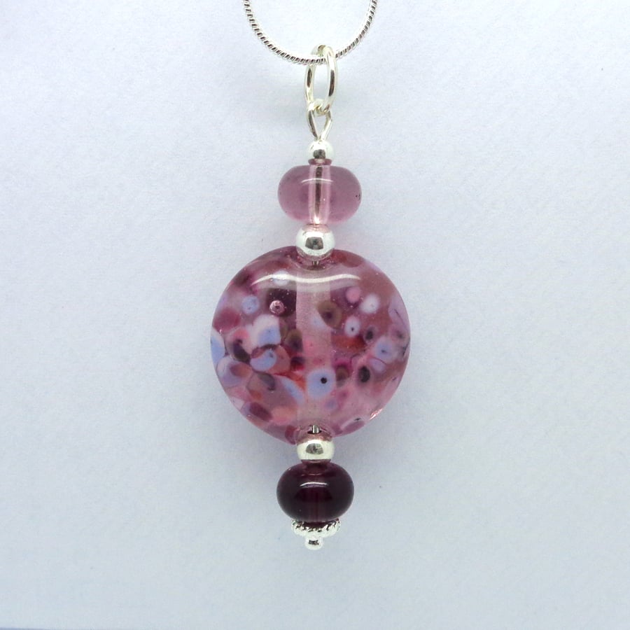 Lampwork glass bead & sterling silver pendant Lilac splash