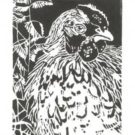 Hen in the Nettle bed - Original Hand Pulled Linocut Print