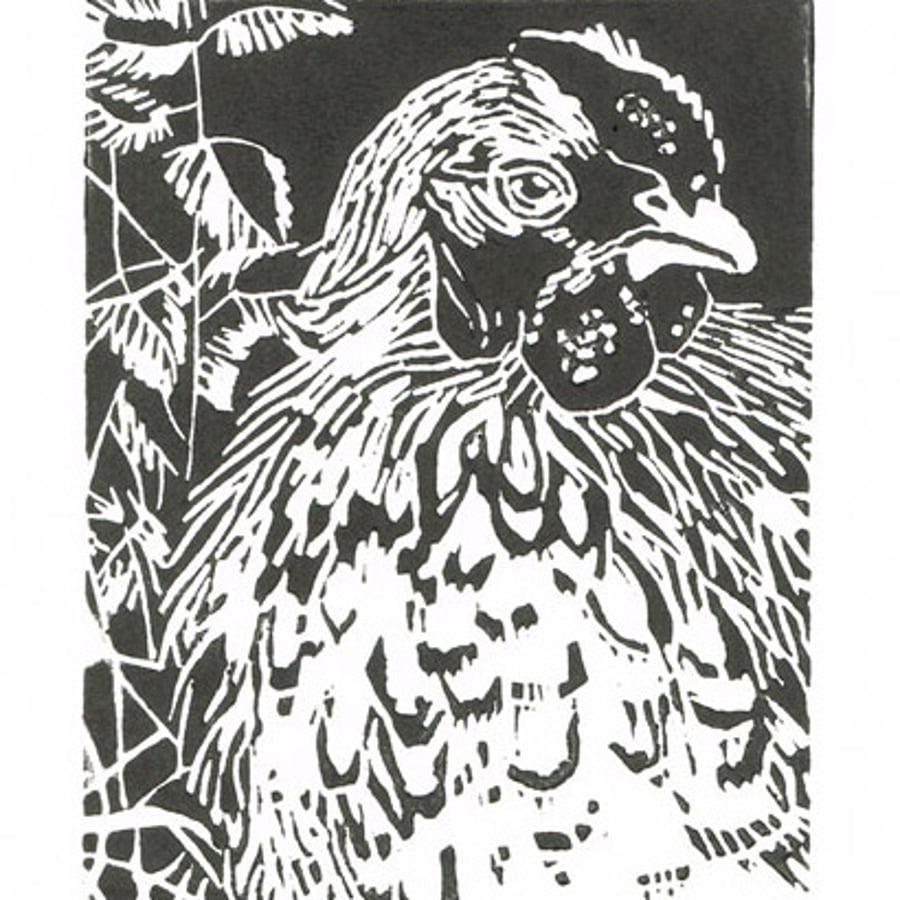 Hen in the Nettle bed - Original Hand Pulled Linocut Print