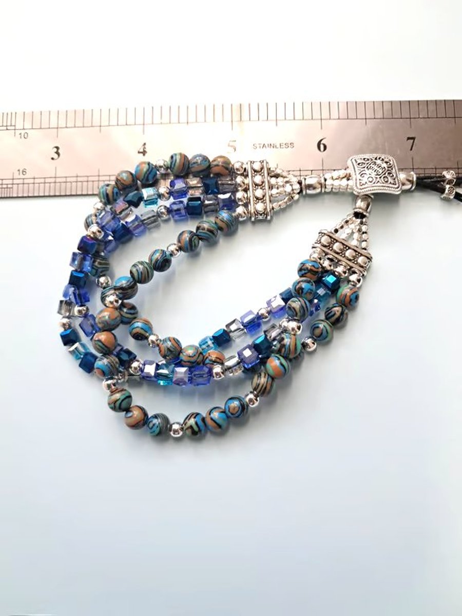 Leather Bojo Bracelet Natural Blue Malalchite