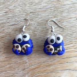 Cookie Monster polymer clay Sesame Street dangly earrings 