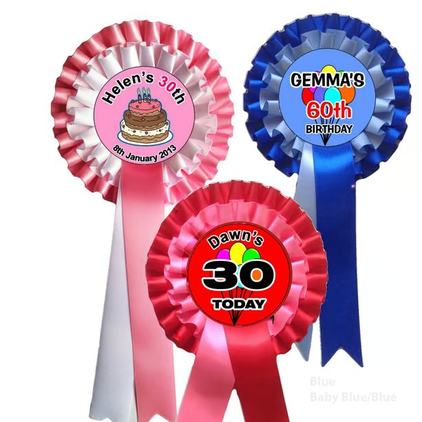 Personalised Birthday Rosette Ribbon Badge Custom Age Photo Gift from
