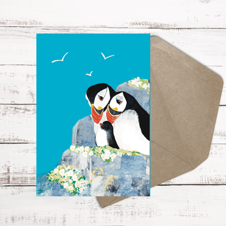 Puffin coastal  baby puffin blank card all occasions