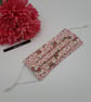Face mask,  small, 3 layer, adjustable, washable in pink and white flowers.  - Image 2