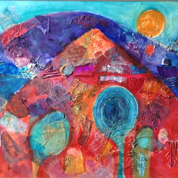 SALE - Framed Abstract mixed media and oil painting 