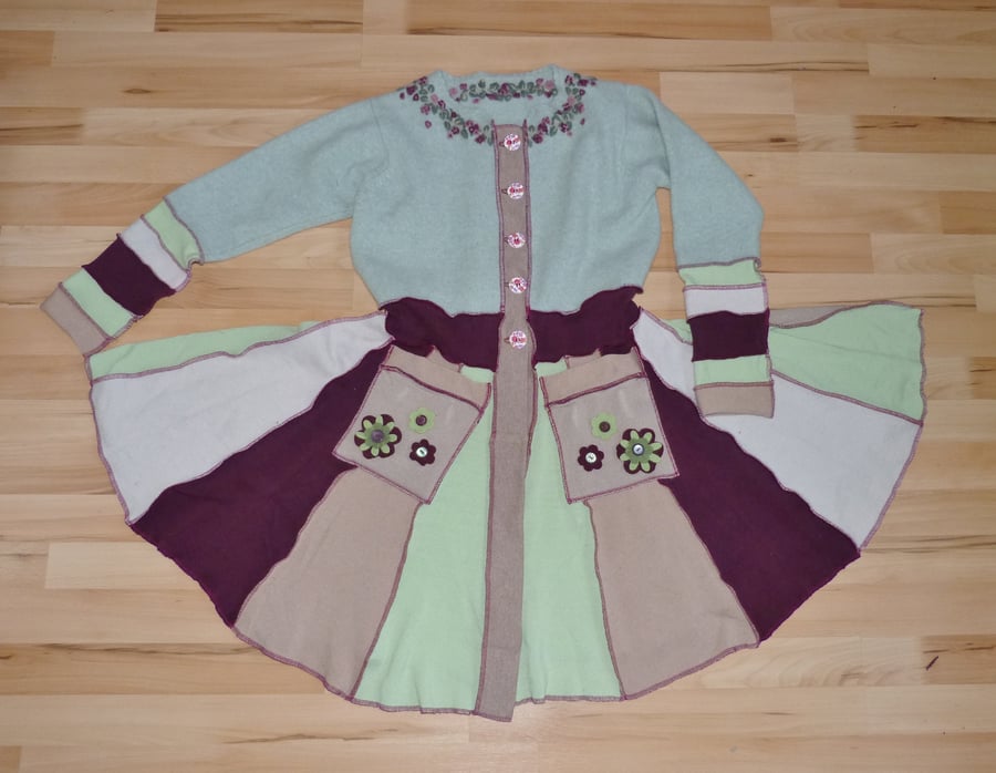 Coat in Spring Colours. Angora Bodice. Created from Upcycled Wool Jumpers.
