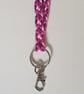 Lanyard for Identity Badge and Key, Kumihimo Braided Cotton in Pink and Purple - Image 4