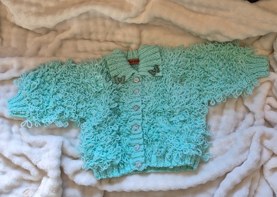 Chunky mint green loopy girls cardigan 