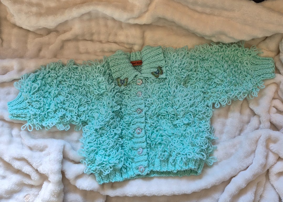 Chunky mint green loopy girls cardigan 