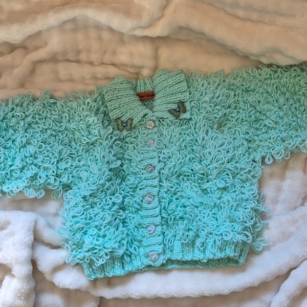 Chunky mint green loopy girls cardigan 