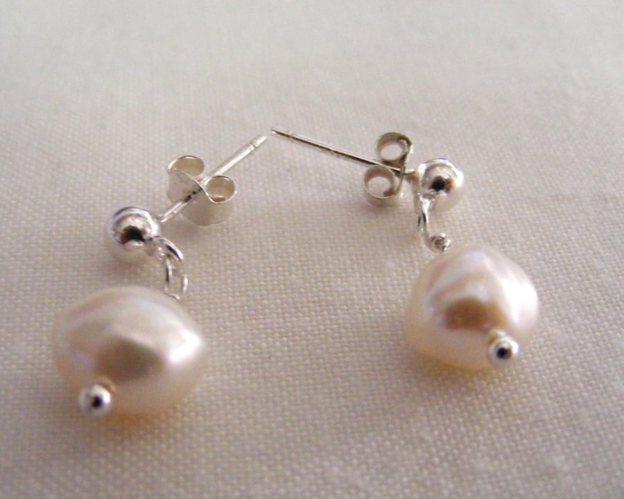 White Freshwater Pearl Earrings  Custom Order For Alan.