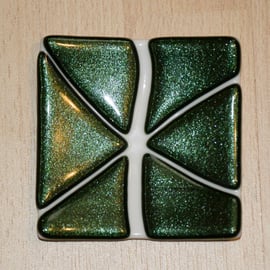 White and Sparkly Green Fused Glass Trinket Dish - 9215