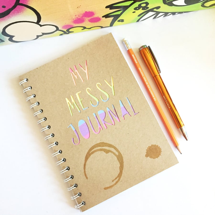 Messy sketchbook, recycled cartridge pages with recycled paper cut cover