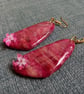 Red and Pink Marbled Flower Earrings
