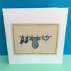 New Baby Boy Card - Machine Embroidered Baby Card