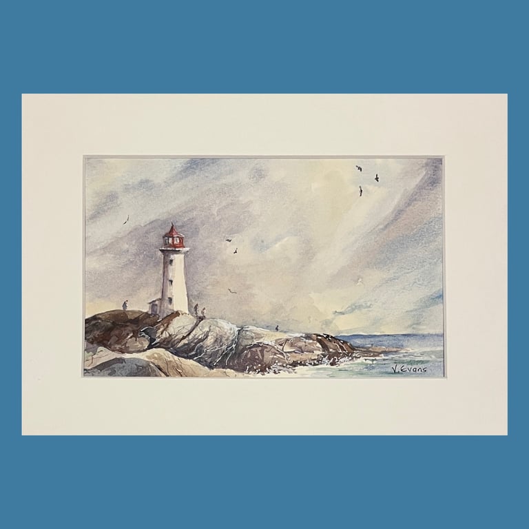 Lighthouse On The Rocks, an original watercolour painting