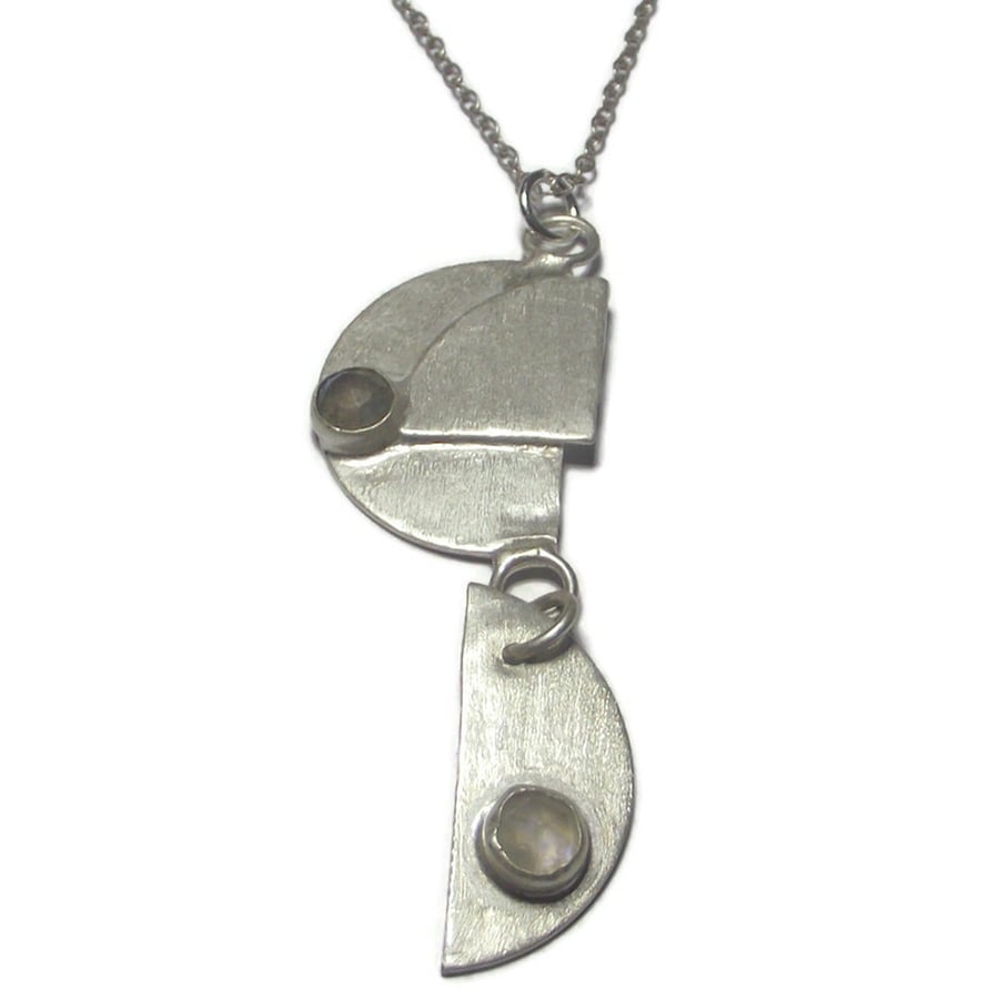 Handmade Sterling Silver Semi Circle Pendant with Moonstone & Labradorite 