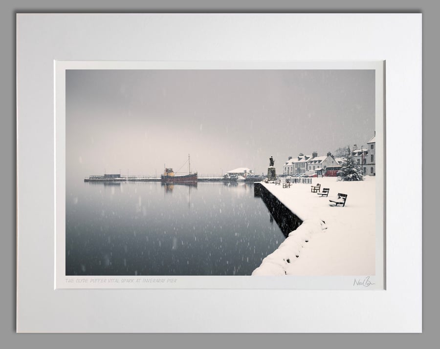 Clyde Puffer at Inveraray Argyll Scotland in Snow - A3 (50x40cm) Unframed Print