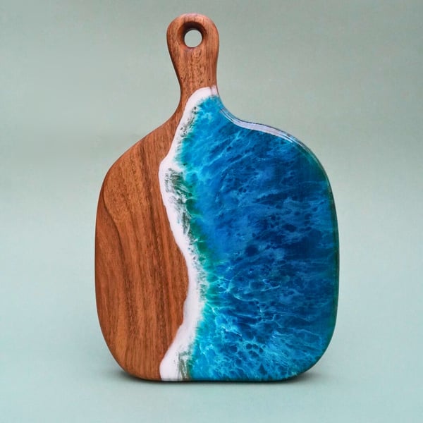 Personalized Walnut Wood & Ocean Resin Charcuterie Board  Custom Laser Engraved