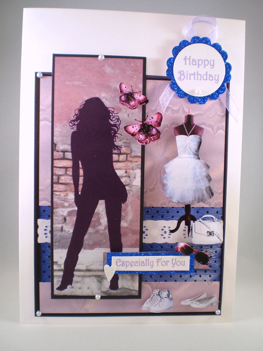 Handmade 3D Fashionable Young Lady, Birthday Card,Personalise, 18th, 21st