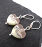 lampwork glass pink beach heart earrings, sterling silver lever back 
