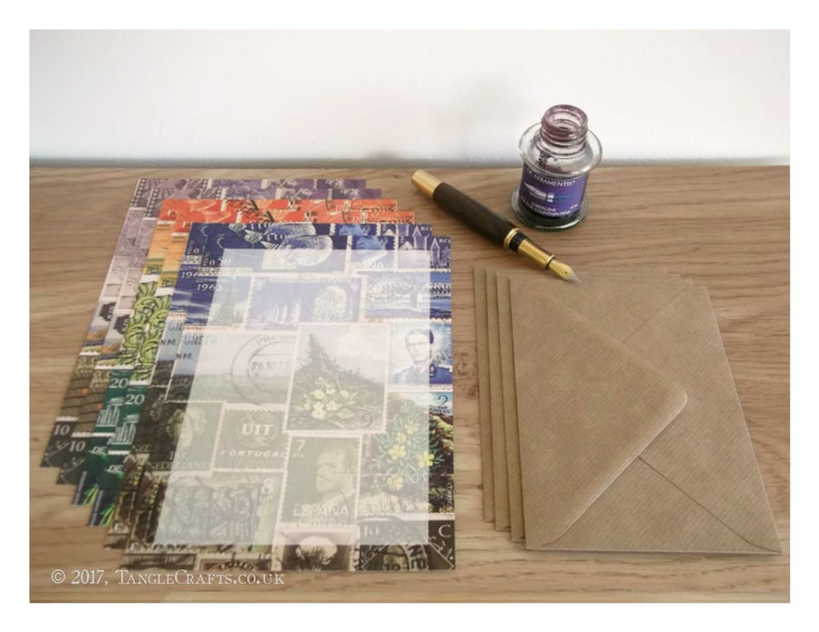 Landscape Letter Writing Set, A5 - 3 x Mail Art Postage Stamp Collage Designs
