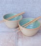 Pair of noodle soup rice or cereal serving bowl stoneware pottery handmade  - Image 3