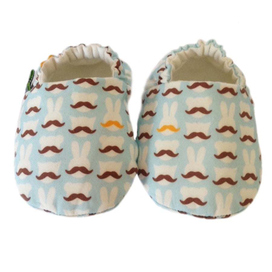 BELLAOSKI MOUSTACHED BEARS & BUNNIES Slipper Pram Shoes BABY GIFT IDEA 0-24M