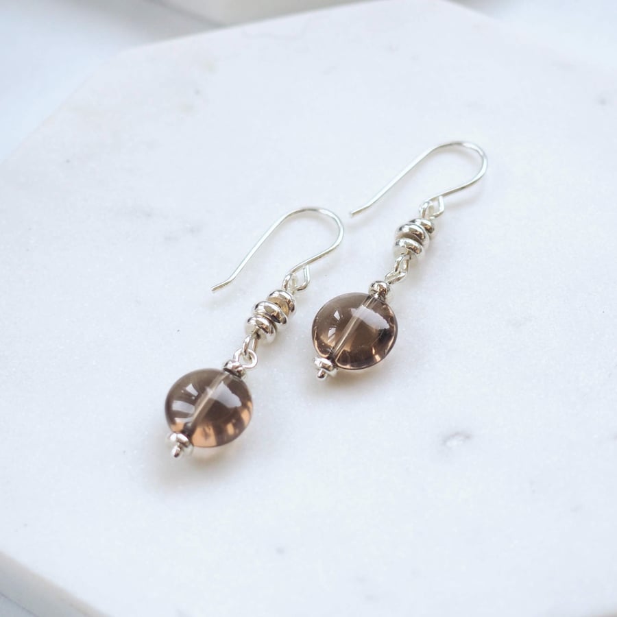 Smoky Quartz Earrings, Sterling Silver Gemstone Earrings, Silver Dropper Earring