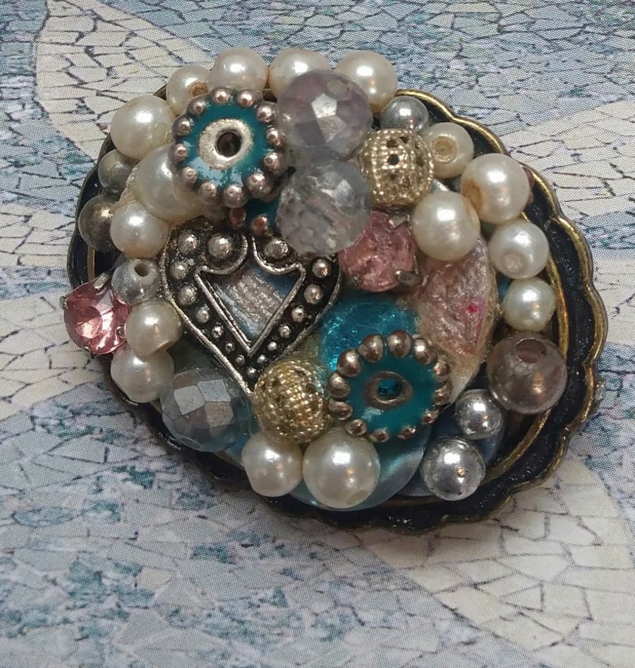 Pearls and Heart Brooch