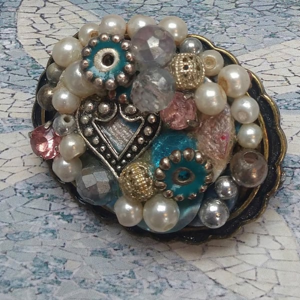 Pearls and Heart Brooch
