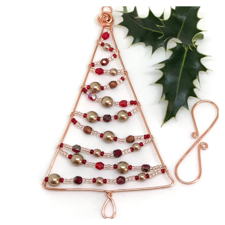Christmas Tree Decoration, Copper Wire and Beads Folksy