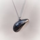 Sterling silver blue mussel shell pendant
