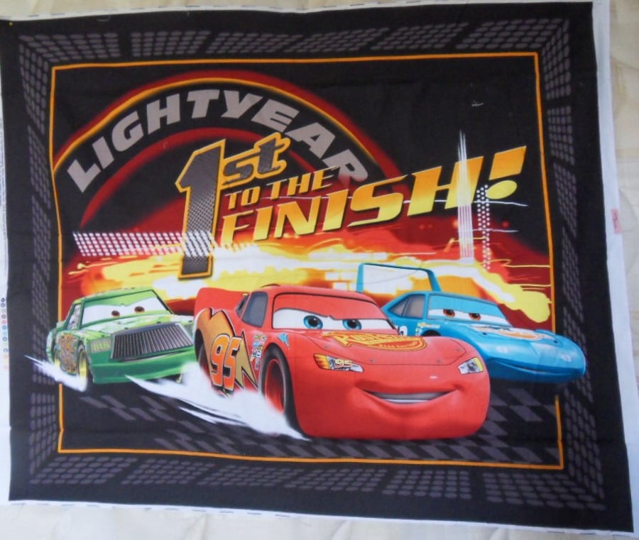 100% cotton fabric panel.  From the cars film lightning Mcqueen