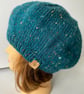 Women's Classic Hand Knit Beret, Teal Tweed Wool Hat, Knitted Hats for Her - Image 2